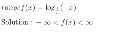 The range of f(x)=log_{1/20}(-x) is -infinity <f(x)<infinity